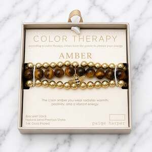 Paige Harper Color Therapy Amber Natural and 14K Gold Plated Bracelet Stack